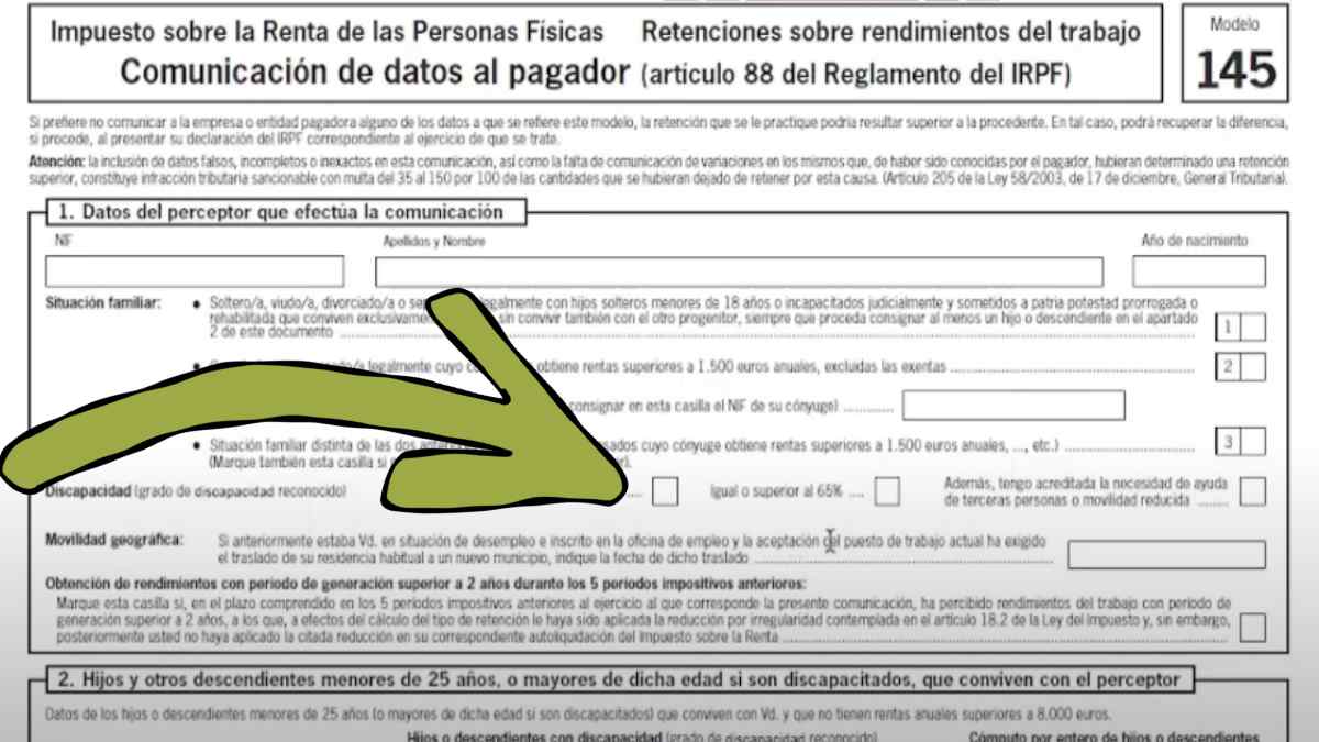 Modelo 145 para comunicar datos personales y calcular la retención del IRPF en la nómina