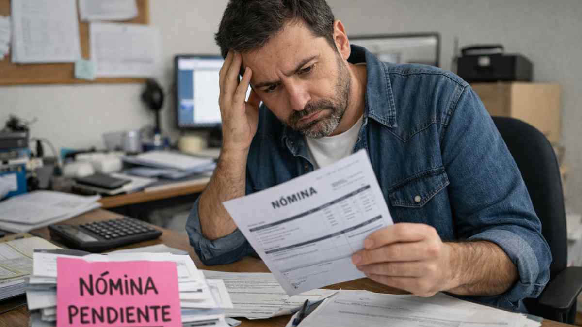 Trabajador revisando la nómina tras dos meses sin cobrar el salario