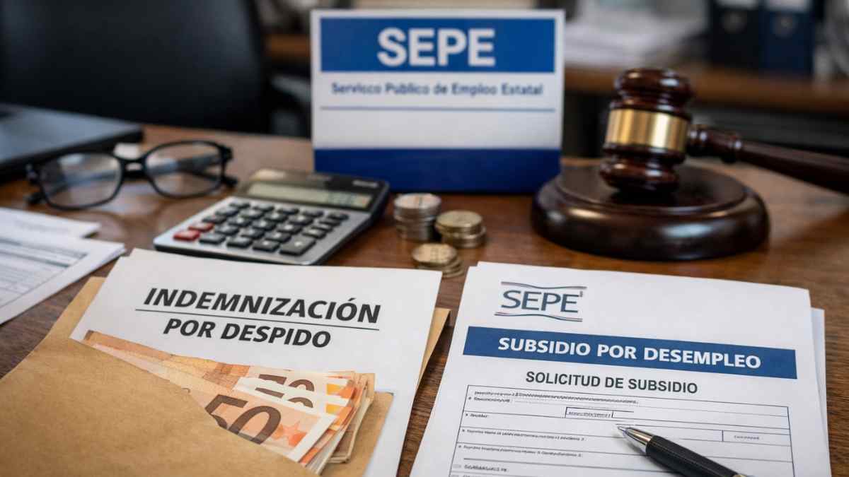 Indemnización por despido y solicitud del subsidio por desempleo del SEPE con euros y calculadora