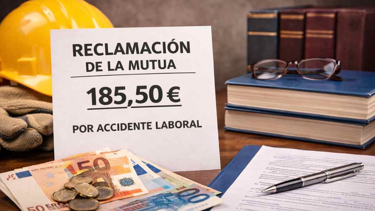 Reclamación de la mutua por 185,50 euros tras accidente laboral con documento y dinero en mesa