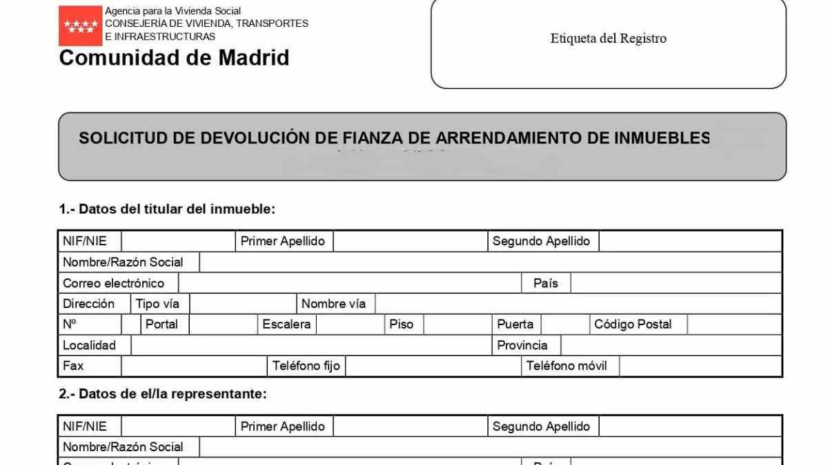 Formulario de solicitud de devolución de fianza de arrendamiento en la Comunidad de Madrid