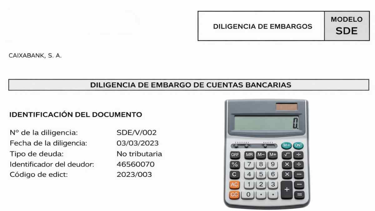 Documento de diligencia de embargo de cuentas bancarias con calculadora sobre el límite de dinero inembargable en 2026