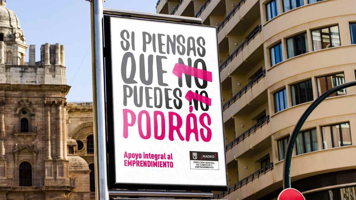 Cartel de Madrid Emprende sobre asesoramiento gratuito a autónomos y pymes en Madrid