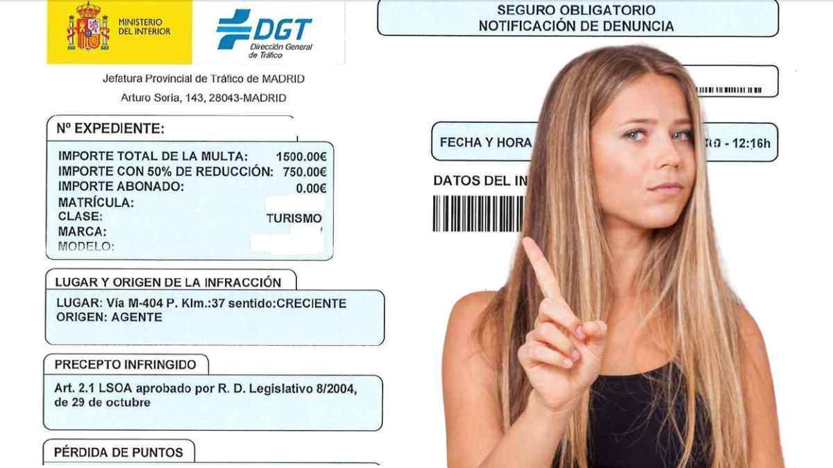 Notificación de multa de tráfico de la DGT con importe económico y plazos de prescripción