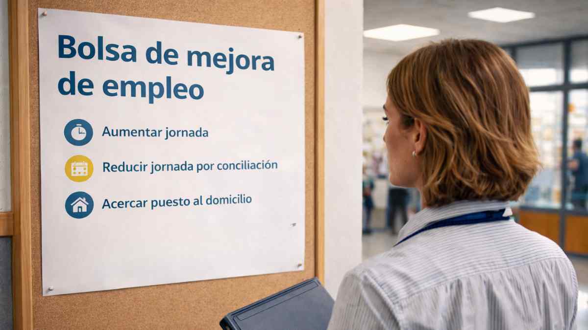 Profesora consulta cartel de bolsa de mejora de empleo para ajustar jornada o acercar puesto en educación pública