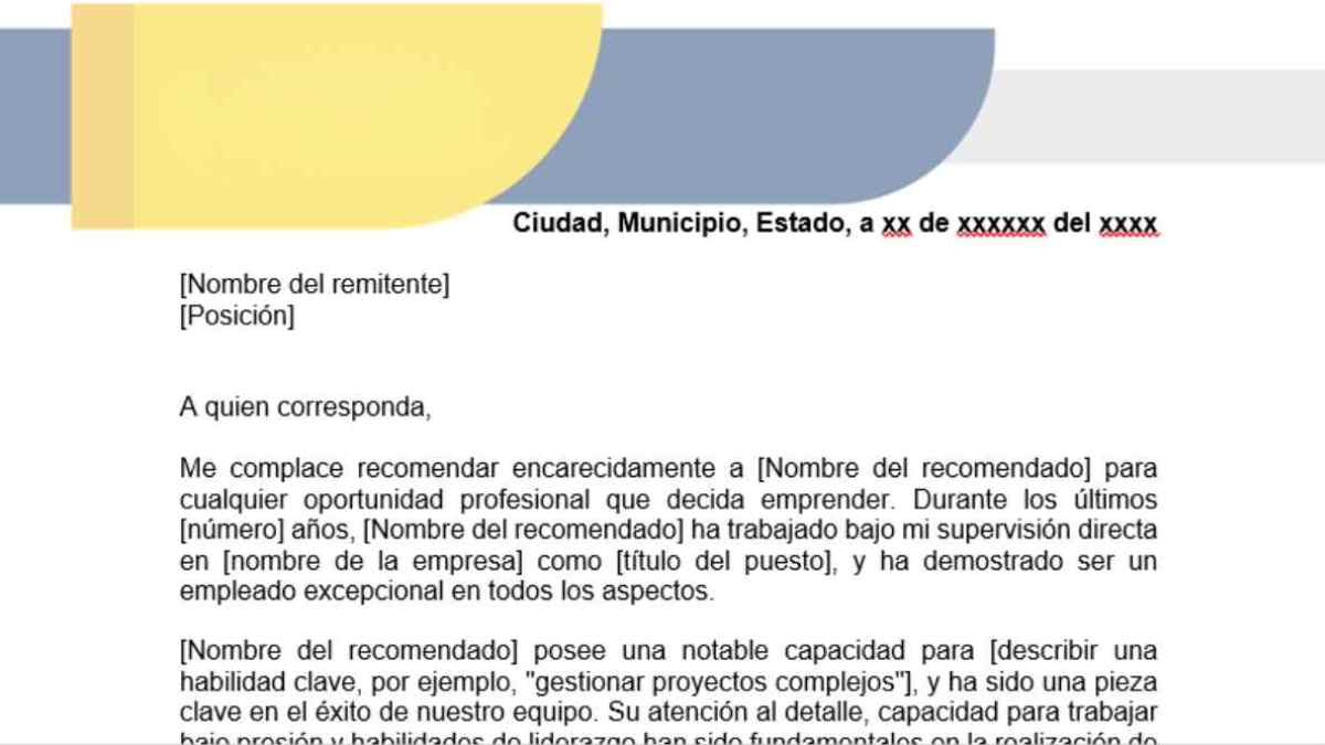 Modelo de carta de recomendación laboral para solicitar empleo
