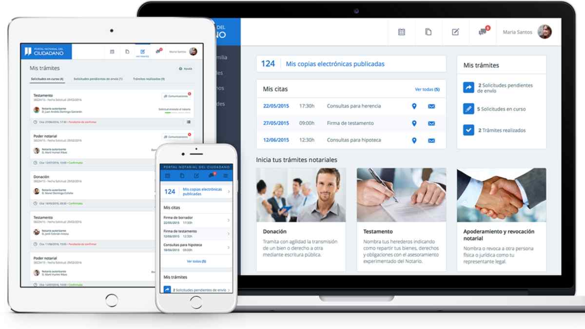 Portal Notarial del Ciudadano en móvil, tablet y ordenador para gestionar hipotecas, poderes y trámites notariales online