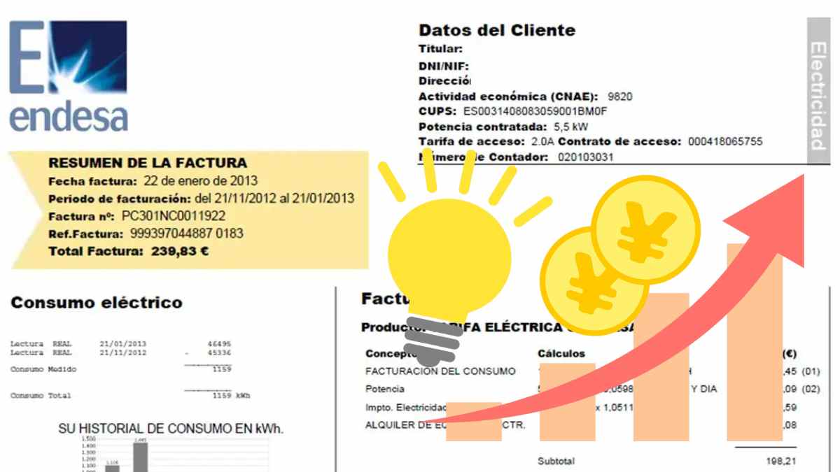 Factura de la luz con gráfico de precios y símbolo de ahorro eléctrico en el mercado mayorista