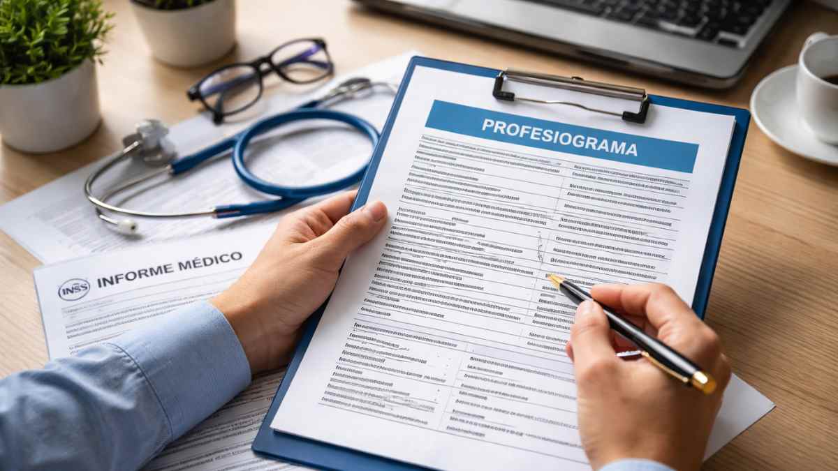 Documento profesiograma junto a informe médico para solicitar incapacidad permanente ante el INSS