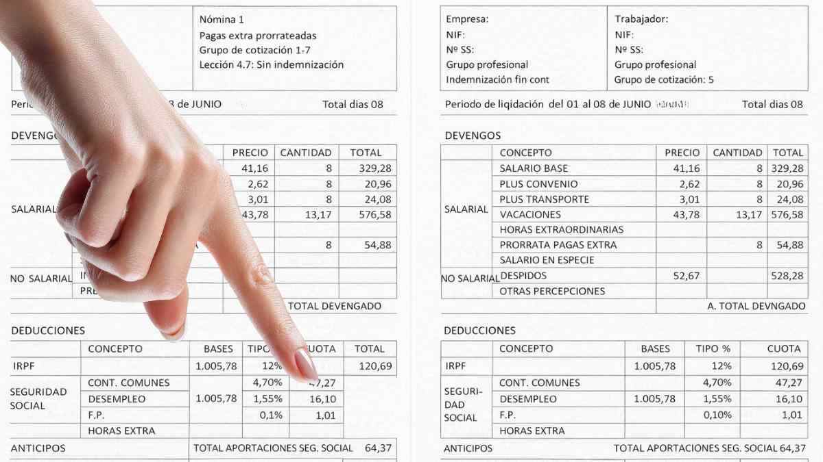 Nómina con deducciones e indemnización por despido improcedente señalada en el cálculo del salario