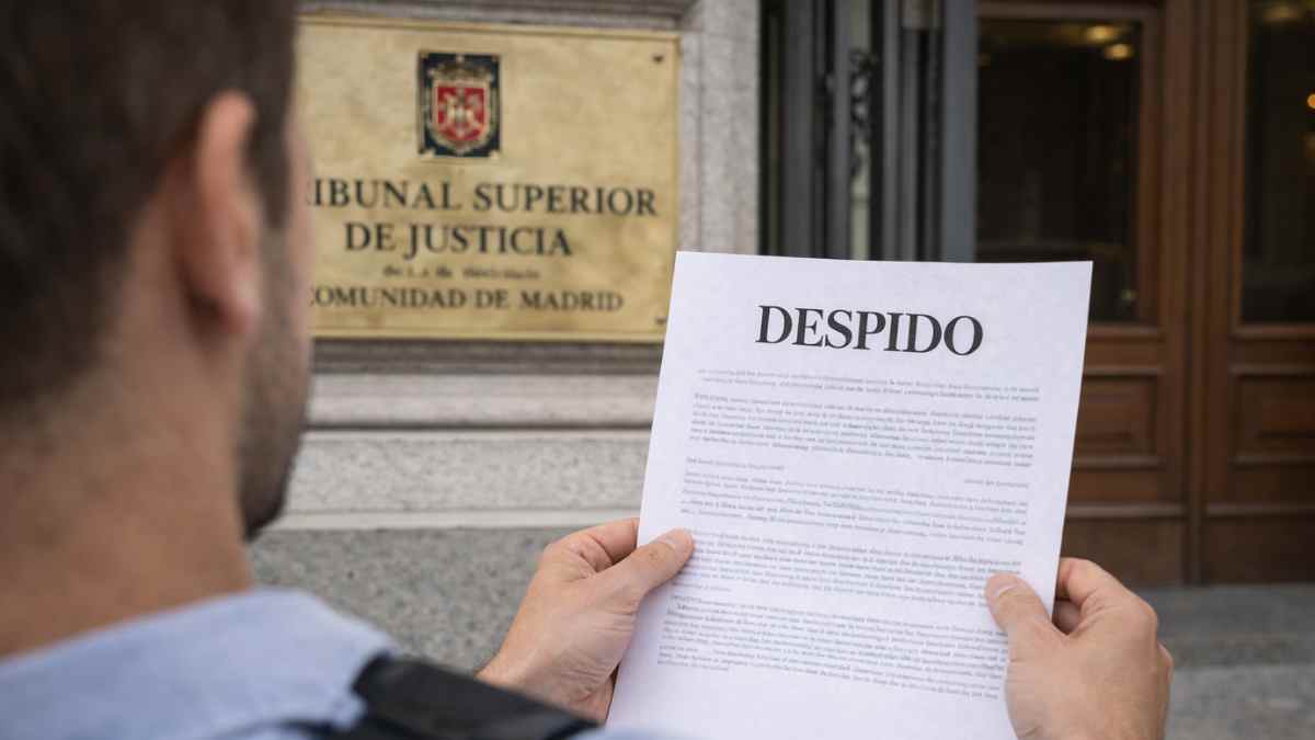 Trabajador leyendo carta de despido tras baja laboral ante el TSJ de Madrid
