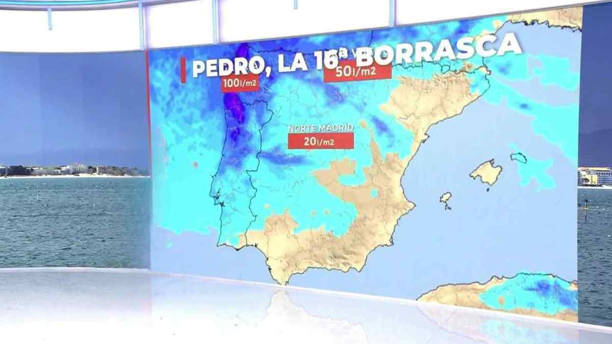 Mapa de previsión de lluvias en Madrid por la borrasca Pedro con acumulados previstos y zonas más afectadas