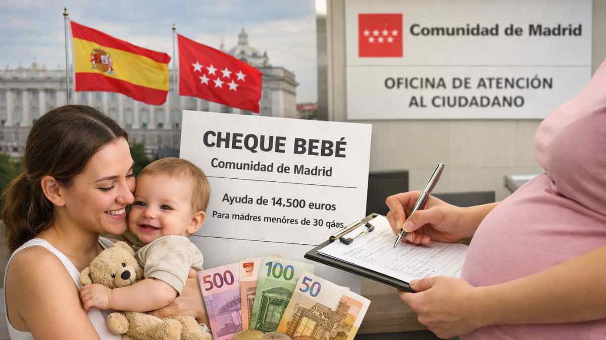 Cheque bebé Madrid 14500 euros ayuda natalidad madres menores de 30 años solicitud prestación Comunidad de Madrid