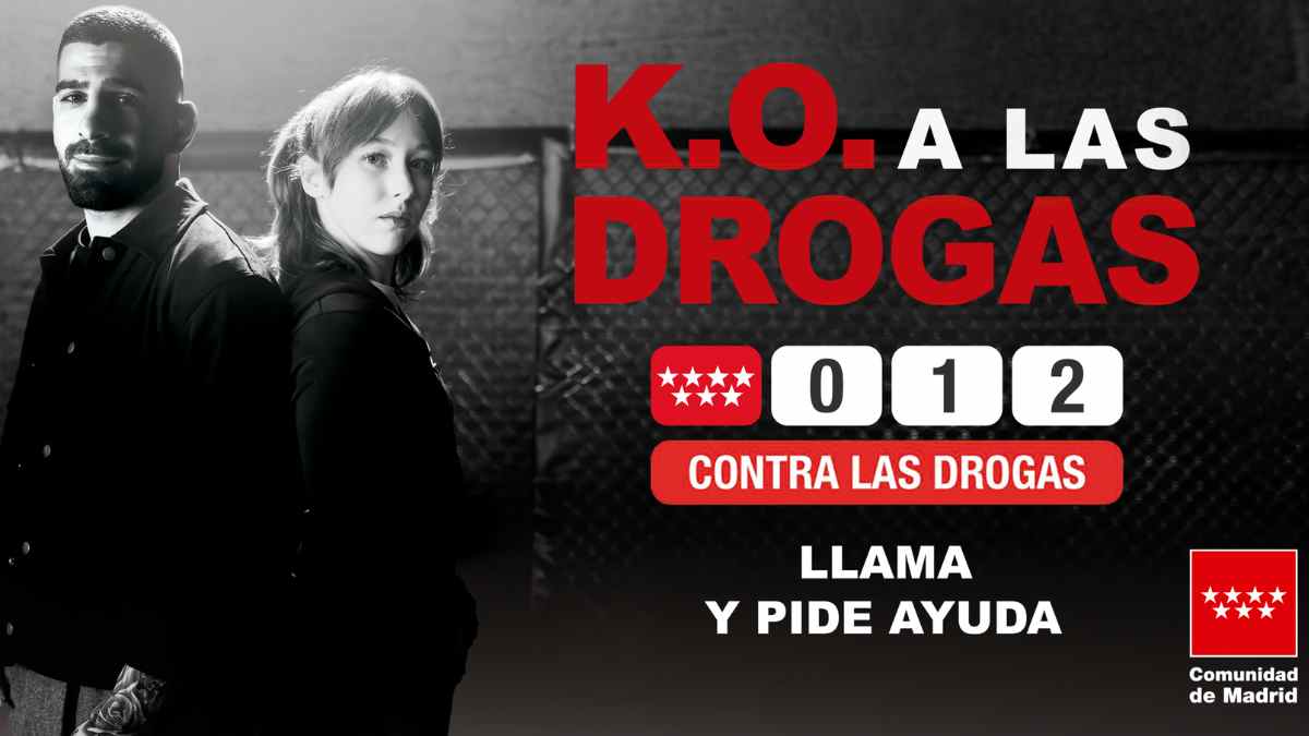 Campaña K.O. a las drogas de la Comunidad de Madrid con teléfono 012 de ayuda para jóvenes con adicciones