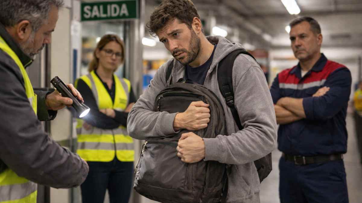 Trabajador se niega a abrir su mochila durante un registro de seguridad en la empresa antes de salir del trabajo