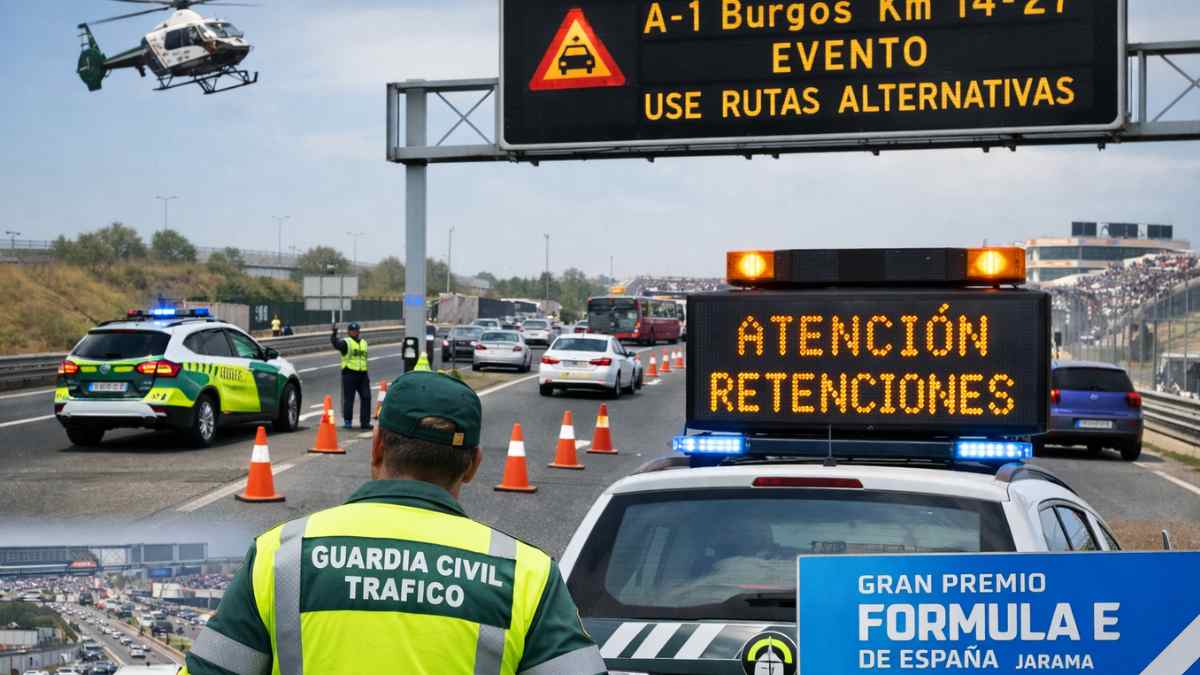 DGT operativo especial en la A-1 Madrid por la Fórmula E en el circuito del Jarama con retenciones de tráfico
