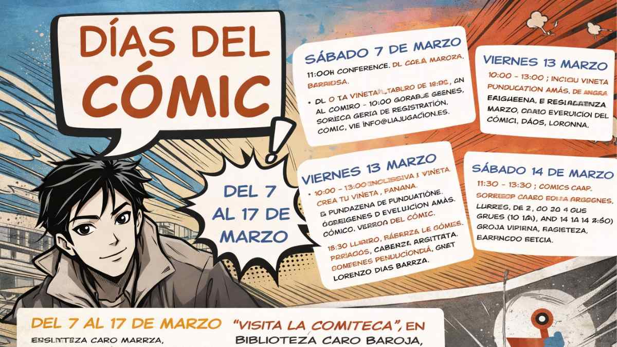 Cartel de los Días del Cómic en Leganés con fechas y programación en San Nicasio del 7 al 17 de marzo