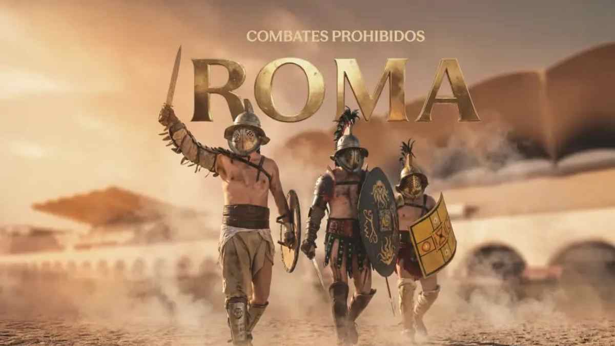 Gladiadores romanos en combate durante espectáculo en Madrid en el Hipódromo de la Zarzuela