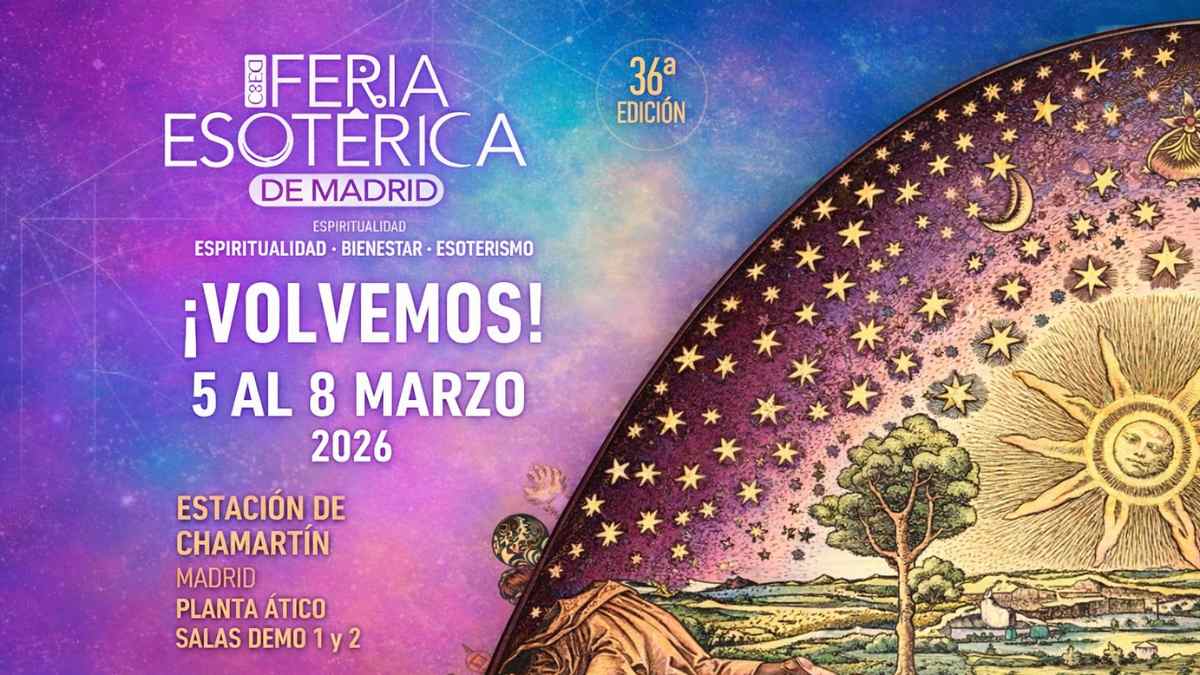 Cartel de la Feria Esotérica de Madrid 2026 en la Estación de Chamartín del 5 al 8 de marzo