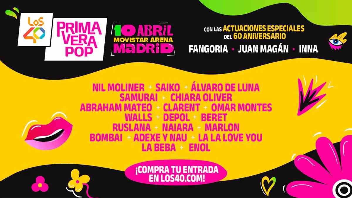 Cartel LOS40 Primavera Pop 2026 Madrid con artistas confirmados en Movistar Arena el 10 de abril