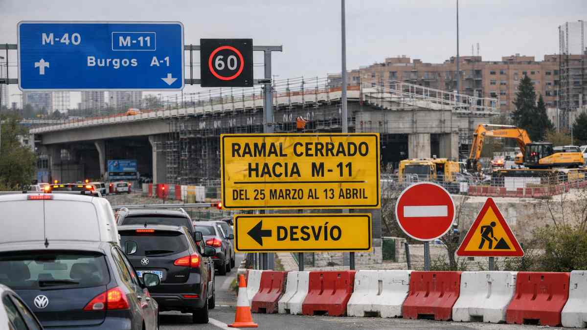 Corte de tráfico en la M-40 en Sanchinarro con desvío hacia la M-11 por obras en marzo y abril de 2026
