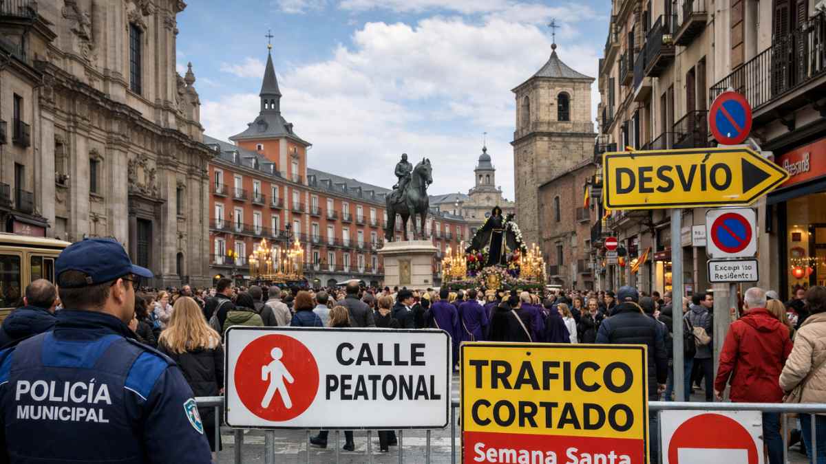Madrid peatonaliza calles en Semana Santa con tráfico cortado y procesiones en el centro histórico