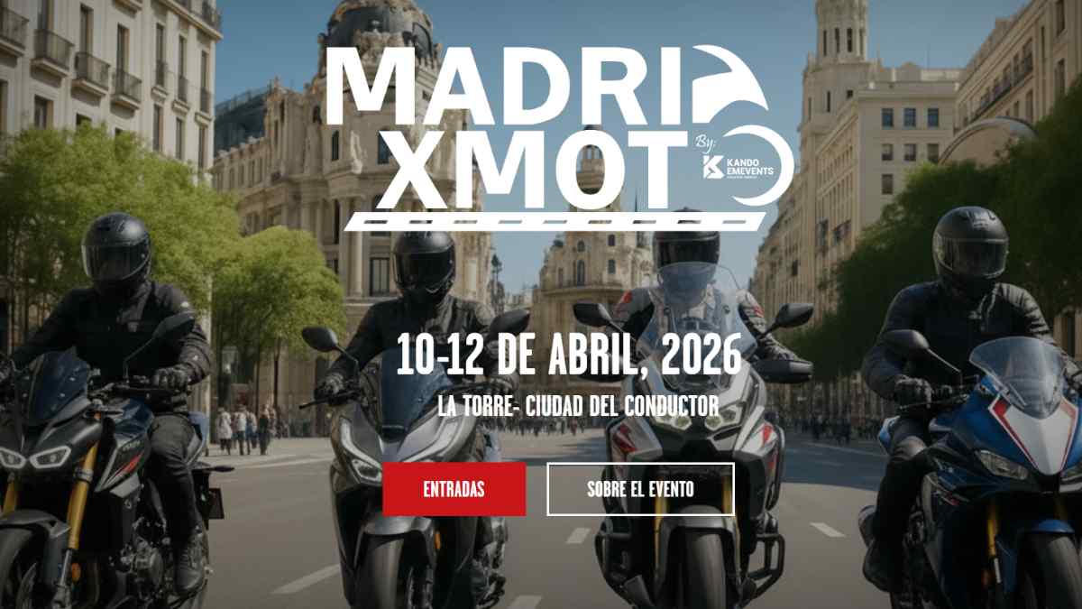 Madrid X Moto 2026 con motoristas en el centro de Madrid anunciando el evento de motos en Parla