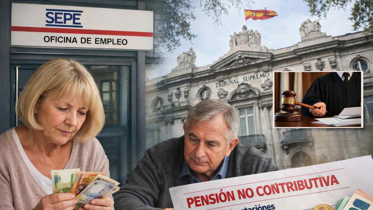 Pensión no contributiva y subsidio para mayores de 52 años tras sentencia del Supremo con oficina del SEPE y jubilados