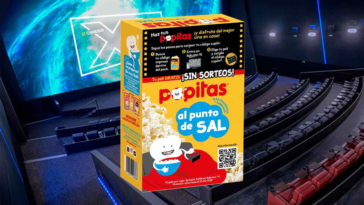 Promoción de Popitas que regala una película en Rakuten TV con código dentro del pack de palomitas