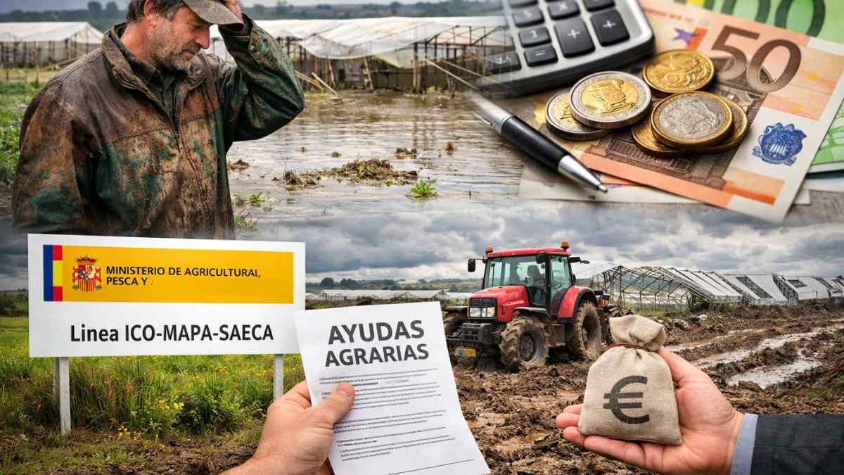 Agricultor afectado por borrascas con ayudas ICO MAPA SAECA y financiación agraria en España