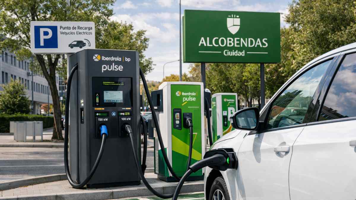 puntos de recarga eléctrica ultrarrápida en Alcobendas con coche cargando en estación pública