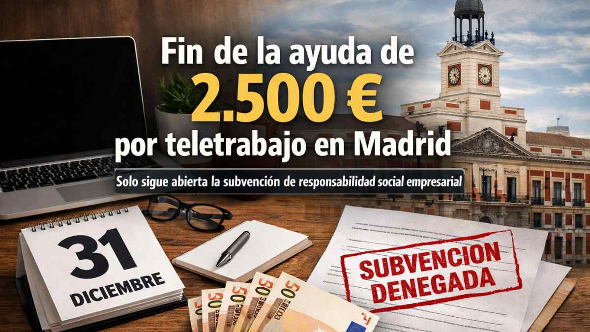 Fin de la ayuda de 2500 euros por teletrabajo en Madrid con subvención denegada y calendario de diciembre