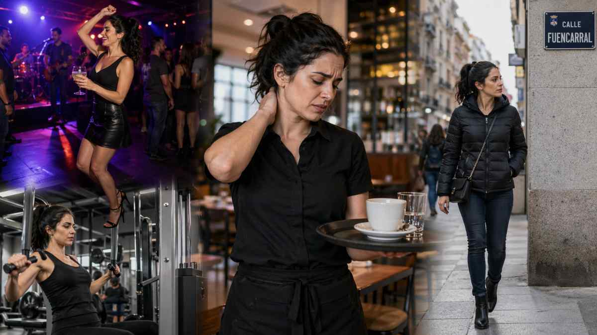 Camarera de baja por contractura cervical vista bailando en discoteca, en gimnasio y paseando por Fuencarral