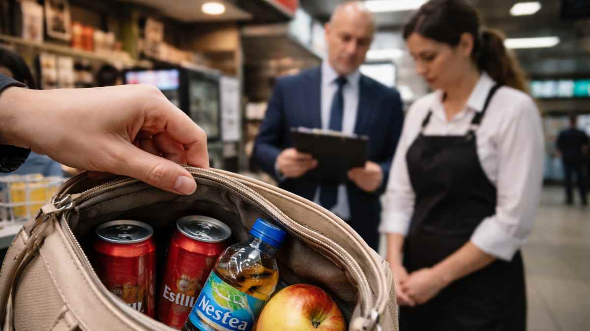 Camarera despedida en cafetería de Renfe con cervezas en el bolso junto a Nestea y fruta