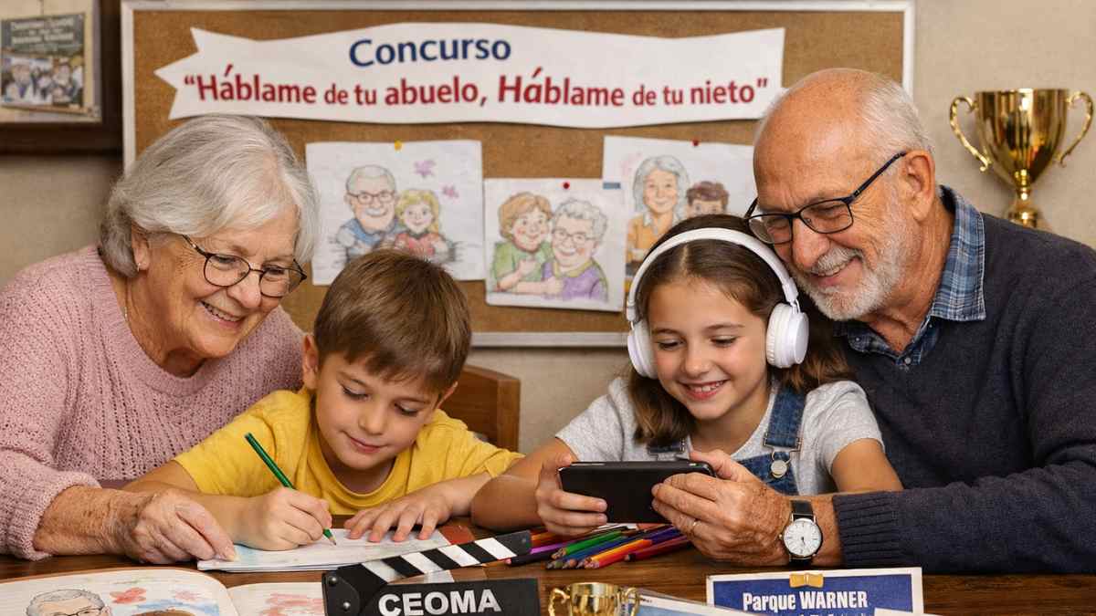 Abuelos y nietos participando en el concurso CEOMA Háblame de tu abuelo háblame de tu nieto con dibujos y vídeos