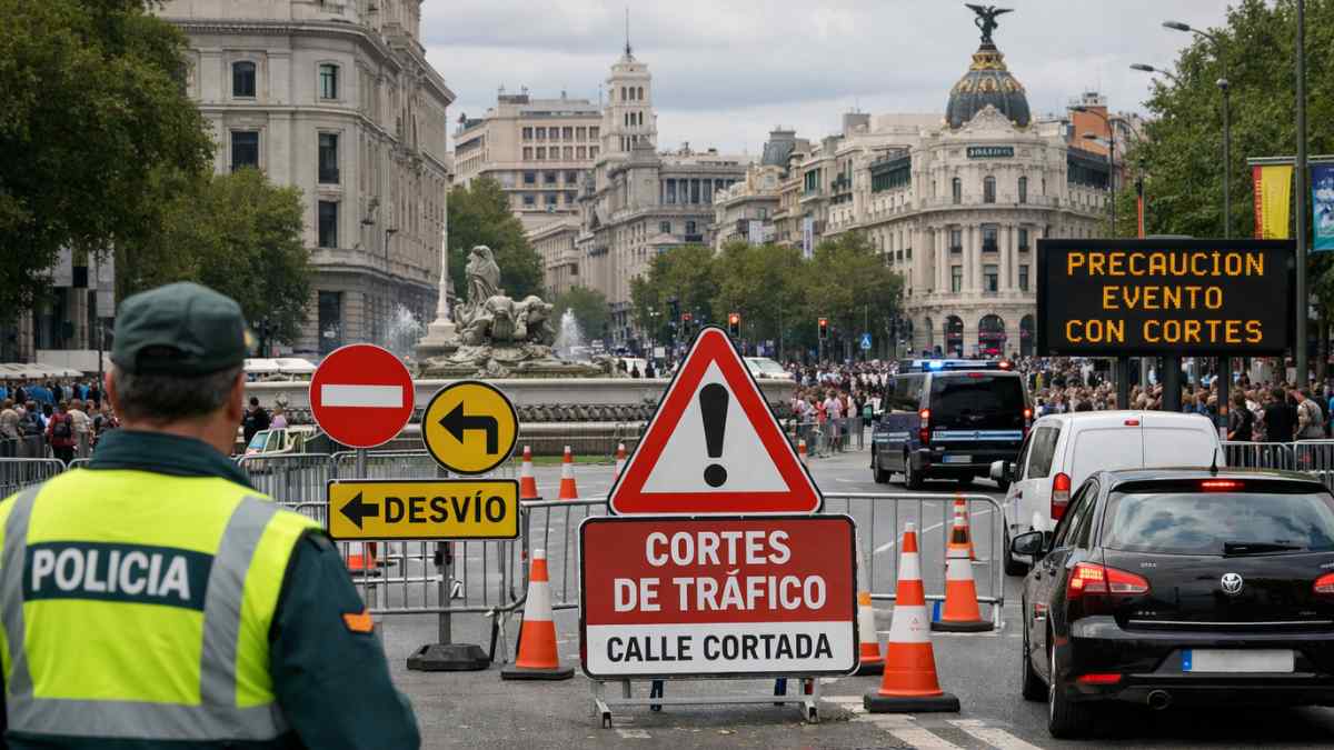 Cortes de tráfico en Madrid en Cibeles con calles cortadas y desvíos por eventos del fin de semana