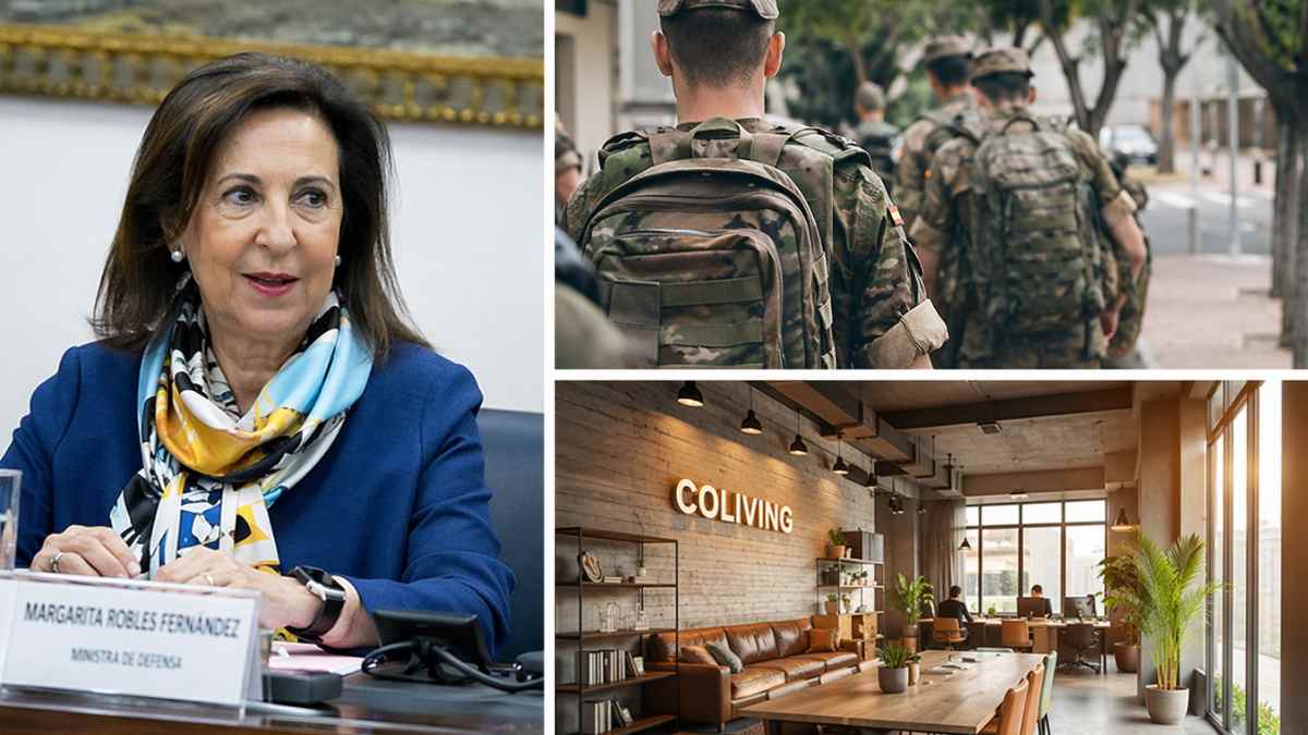 Margarita Robles y militares en Madrid junto a coliving impulsado por Defensa para facilitar vivienda asequible