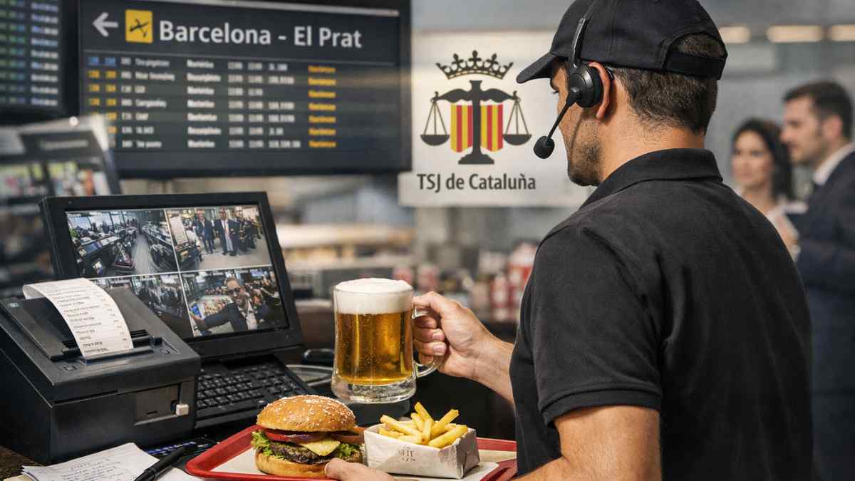 Dependiente en aeropuerto de El Prat sirviendo cerveza y menú burger sin registrar ventas en TPV