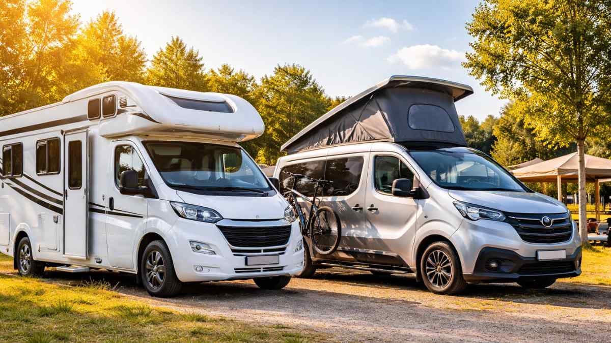 Autocaravana y furgoneta camperizada aparcadas juntas con cambios en la ITV según normativa de la DGT