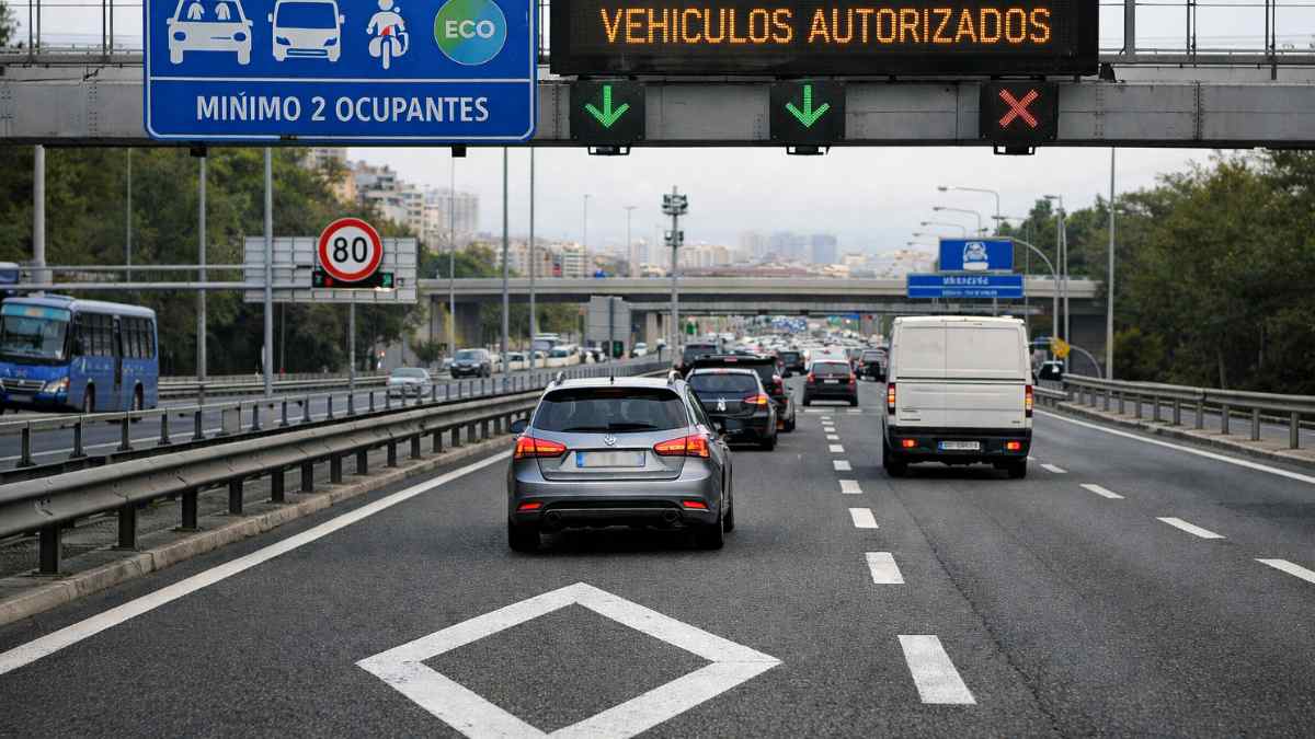 carril vao dgt rombo blanco señal trafico multa 200 euros
