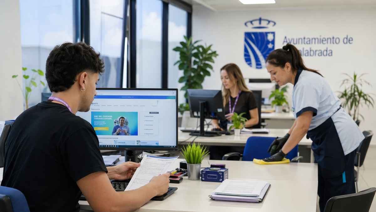 Jóvenes trabajando en oficinas del Ayuntamiento de Fuenlabrada dentro del programa de empleo juvenil con contratos sin experiencia