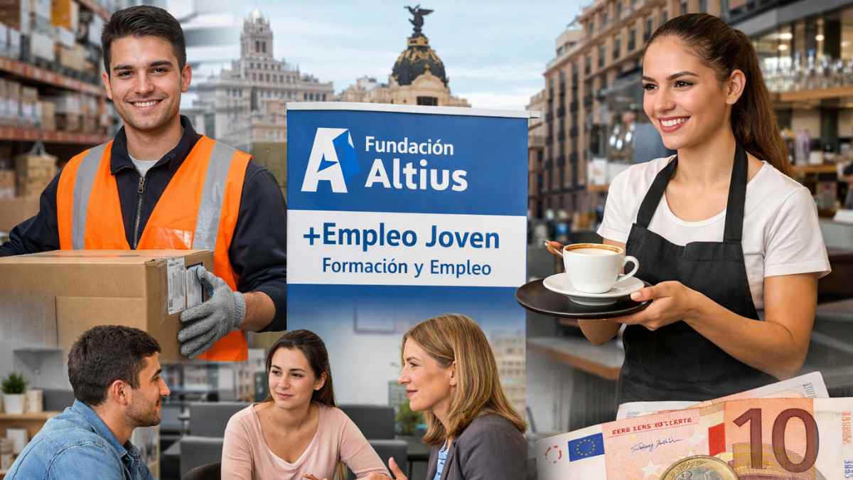jóvenes trabajando en almacén y hostelería programa empleo joven fundación altius madrid beca 10 euros garantía juvenil