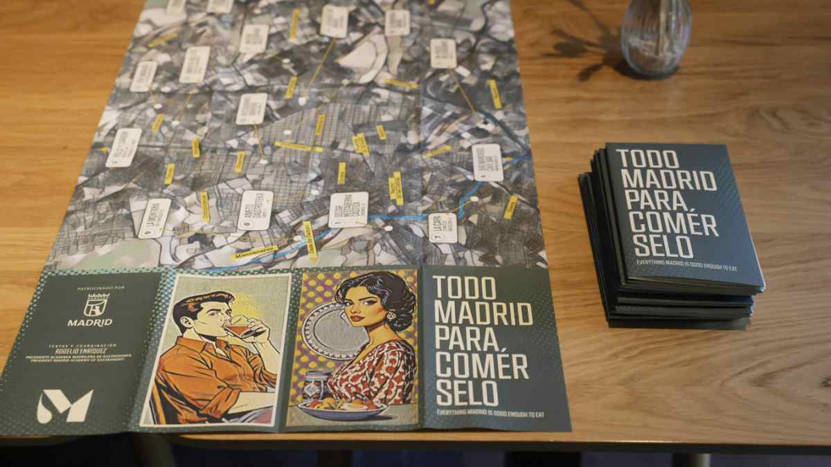 Mapa gastronómico “Todo Madrid para comérselo” con folletos y guía de restaurantes por distritos de Madrid
