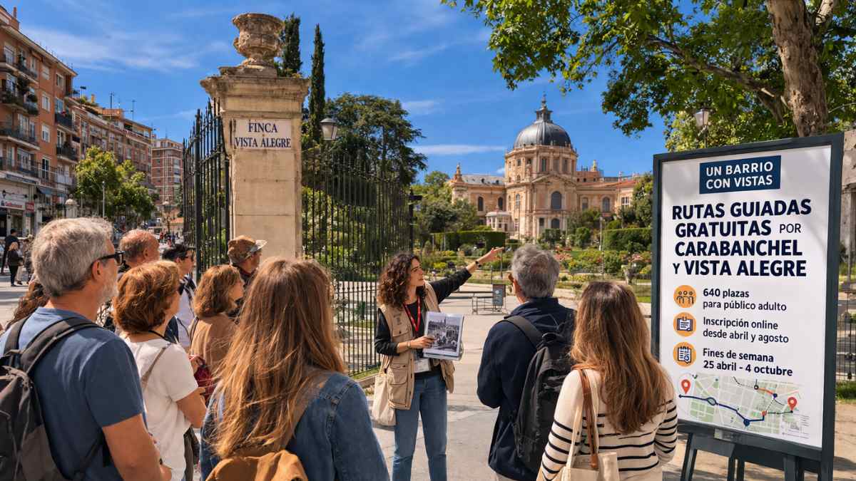 Ruta guiada gratis en la Finca Vista Alegre con grupo de personas en Carabanchel Madrid