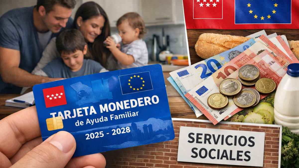 Tarjeta monedero de ayuda familiar en Madrid con alimentos y euros para familias con menores 2025 2028