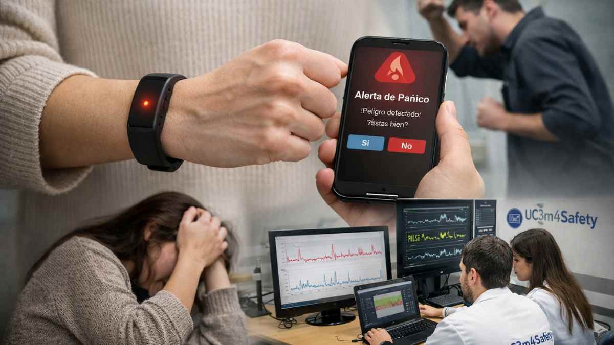 Pulsera inteligente de la UC3M detectando miedo y enviando alerta ante posible caso de violencia de género