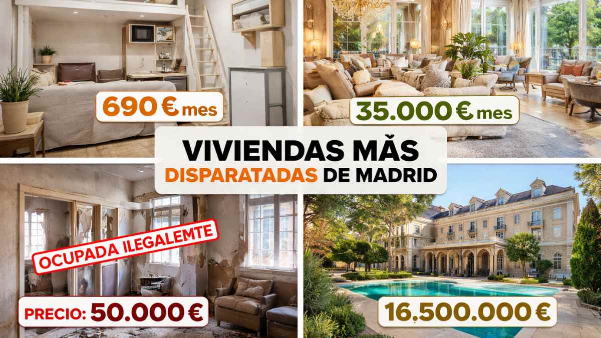 Viviendas en Madrid con precios extremos: estudio barato, piso de lujo y casa millonaria en alquiler y venta