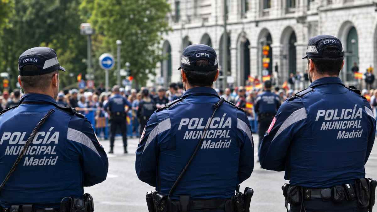 Policía Municipal de Madrid durante un dispositivo de seguridad en una calle de la capital.