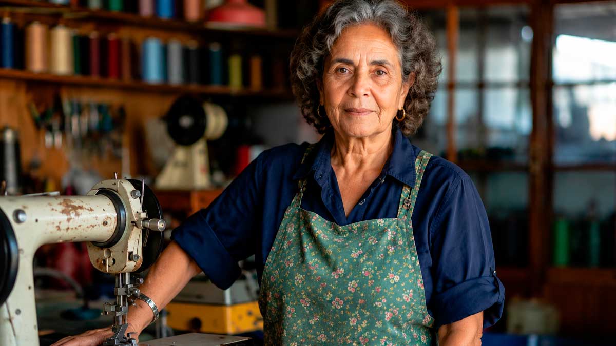 Mujer autónoma mayor de 52 años en su taller beneficiaria de la ayuda senior de Madrid