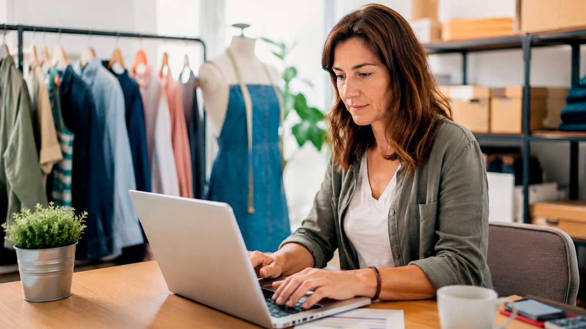 Autónoma usando app gratuita de facturación en su negocio de moda